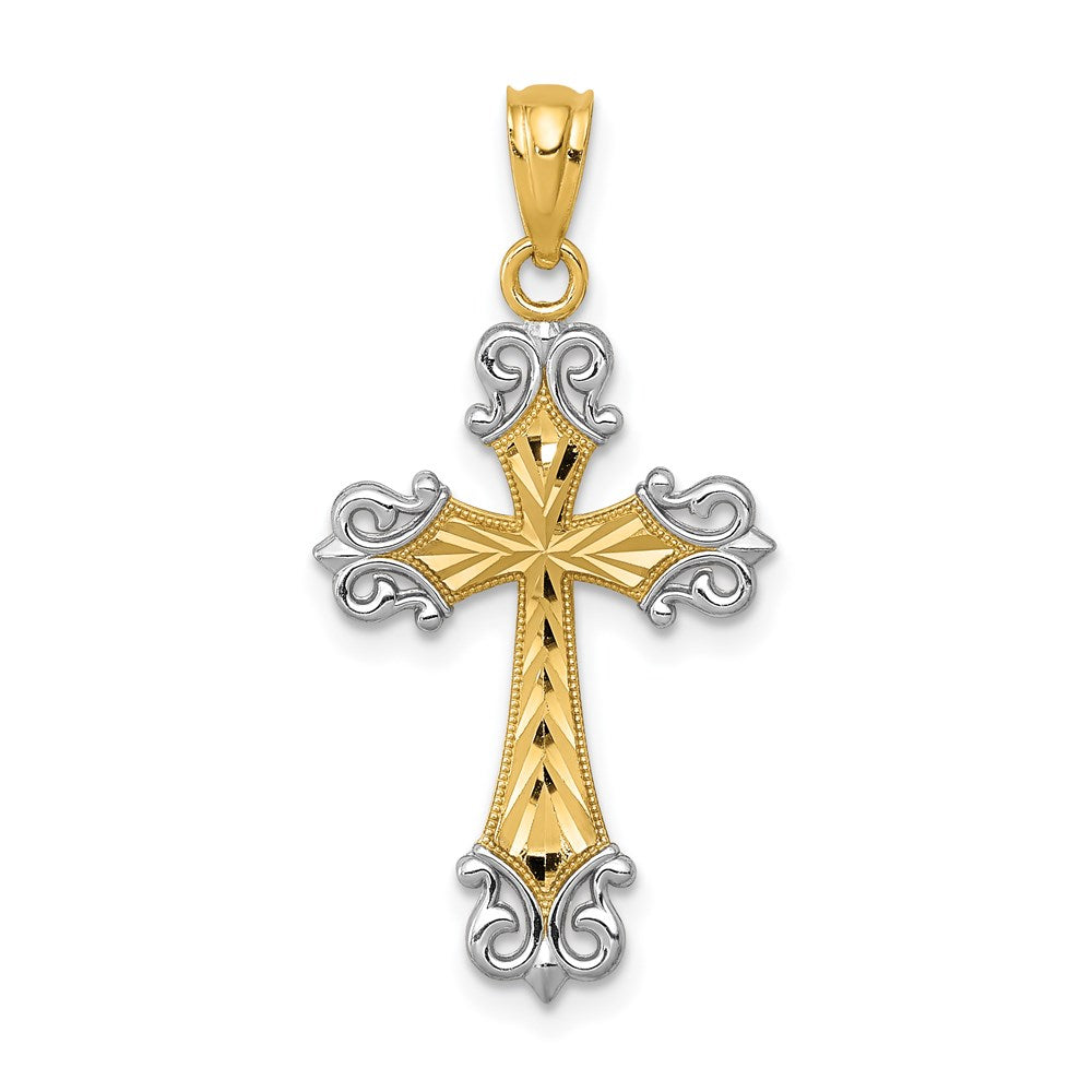 Million Charms 14K Yellow Gold Themed With Rhodium-plated Diamond-Cut Relgious Cross Pendant