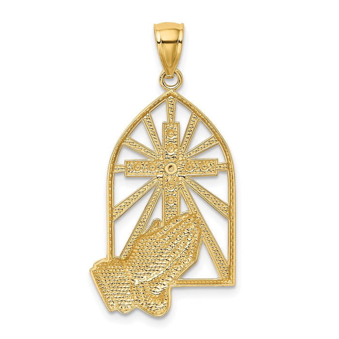 Million Charms 14K Yellow Gold Themed, Rhodium-plated Praying Hands Pendant