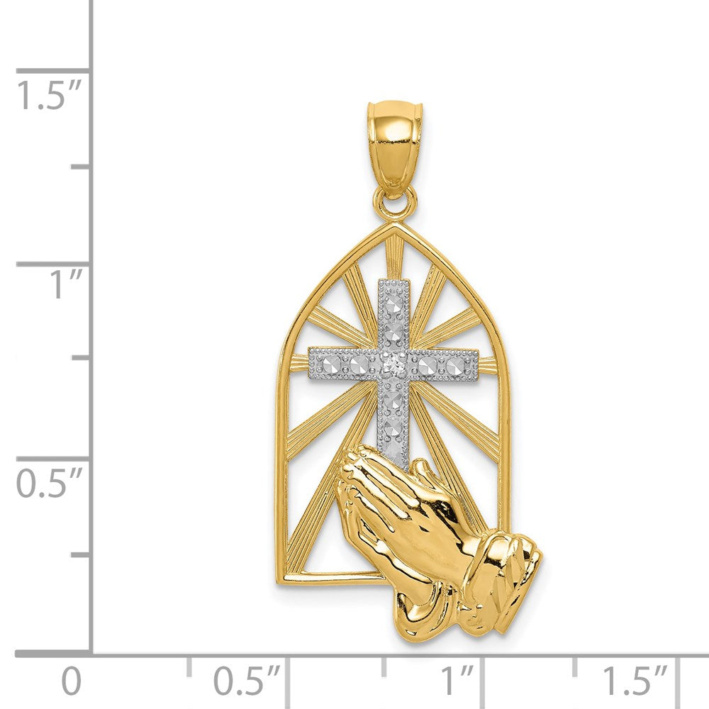 Million Charms 14K Yellow Gold Themed, Rhodium-plated Praying Hands Pendant