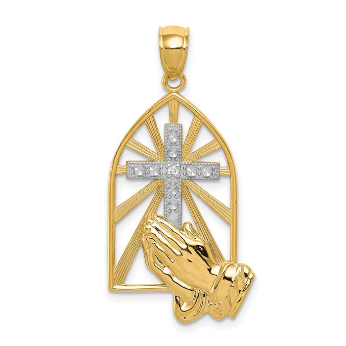 Million Charms 14K Yellow Gold Themed, Rhodium-plated Praying Hands Pendant