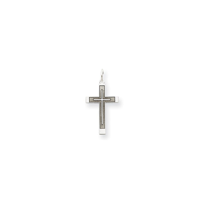 Million Charms 14K White Gold Themed Laser Designed Relgious Cross Pendant