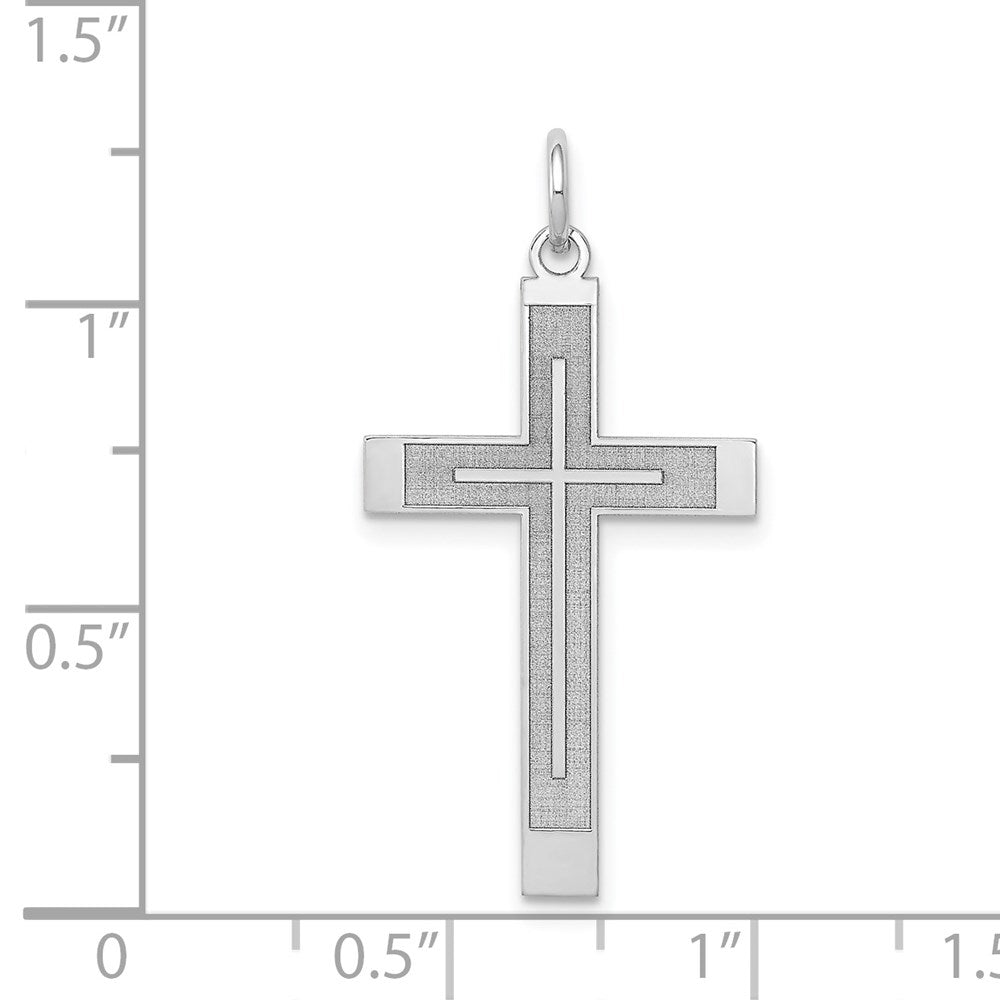 Million Charms 14K White Gold Themed Laser Designed Relgious Cross Pendant