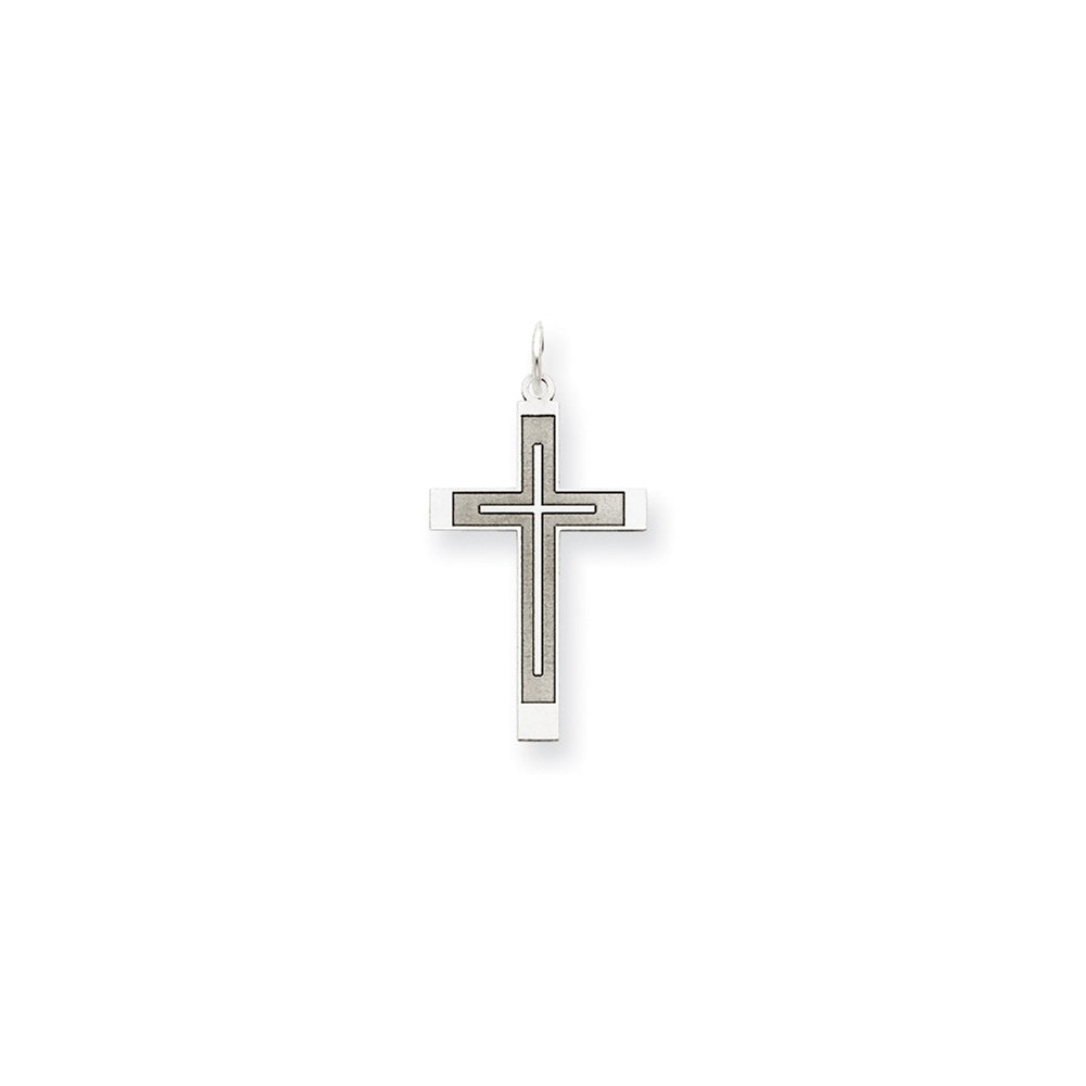 Million Charms 14K White Gold Themed Laser Designed Relgious Cross Pendant