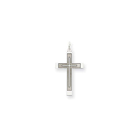 Million Charms 14K White Gold Themed Laser Designed Relgious Cross Pendant
