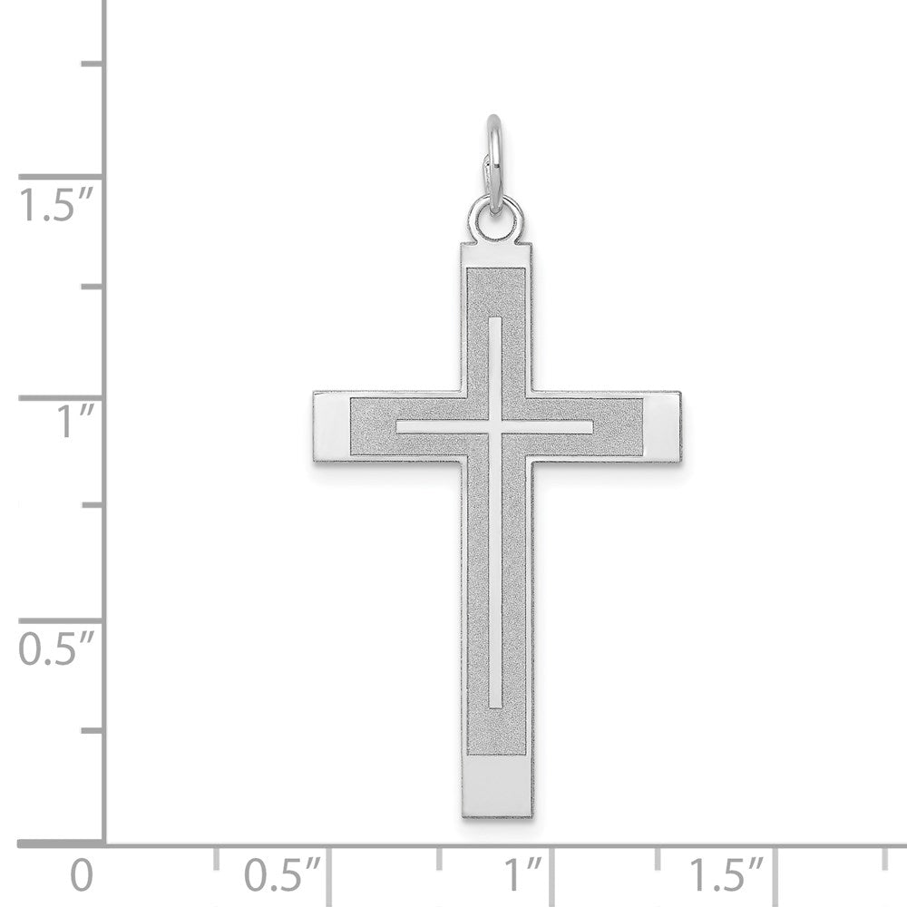 Million Charms 14K White Gold Themed Laser Designed Relgious Cross Pendant