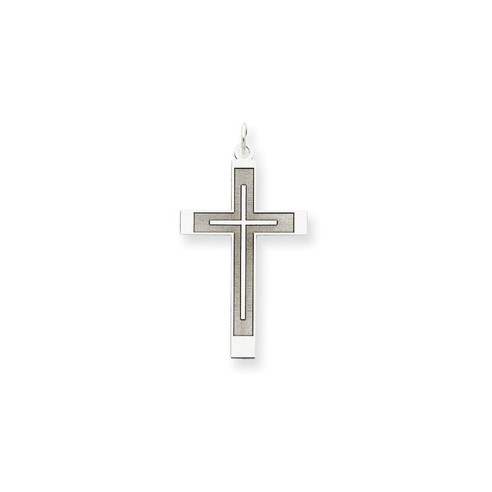 Million Charms 14K White Gold Themed Laser Designed Relgious Cross Pendant