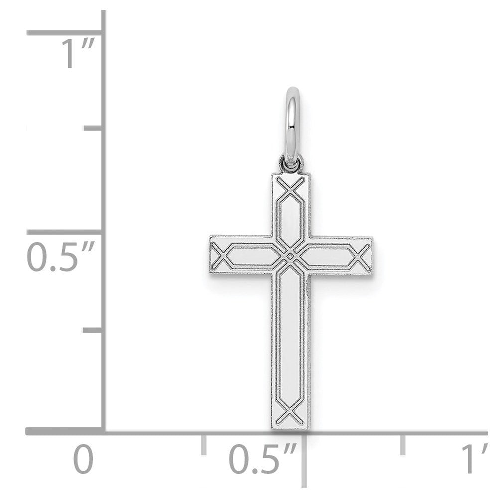 Million Charms 14K White Gold Themed Laser Designed Relgious Cross Charm