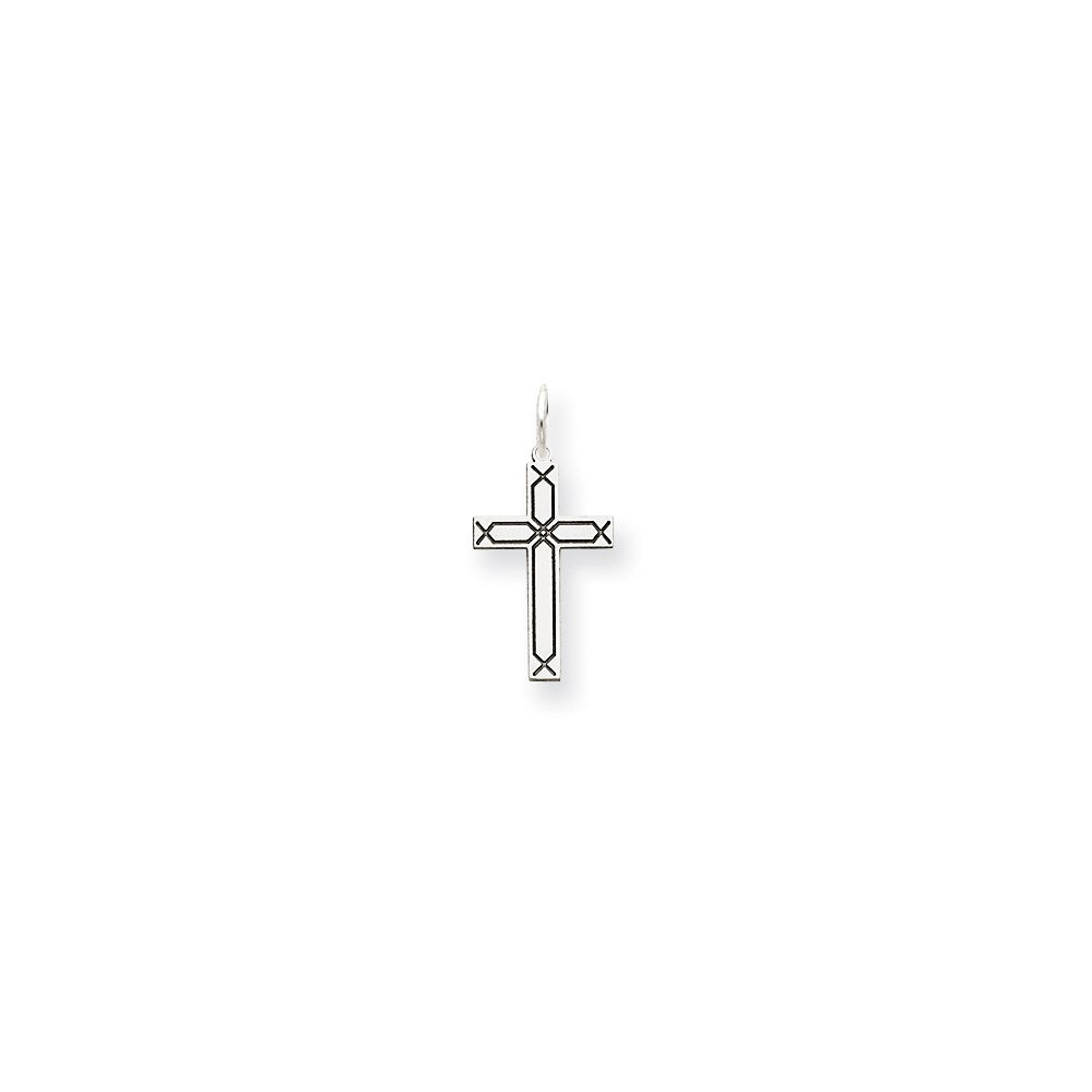 Million Charms 14K White Gold Themed Laser Designed Relgious Cross Charm