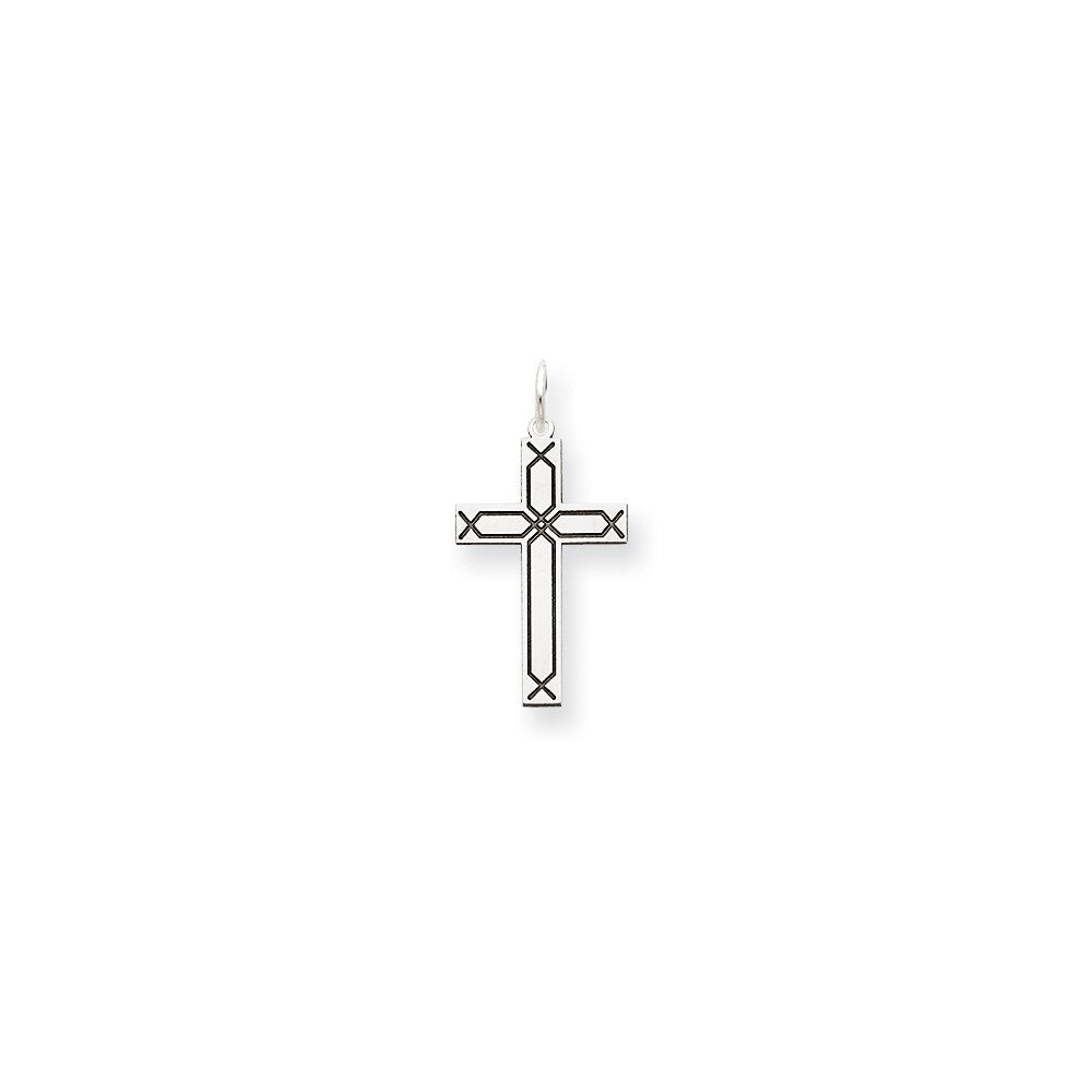 Million Charms 14K White Gold Themed Laser Designed Relgious Cross Charm