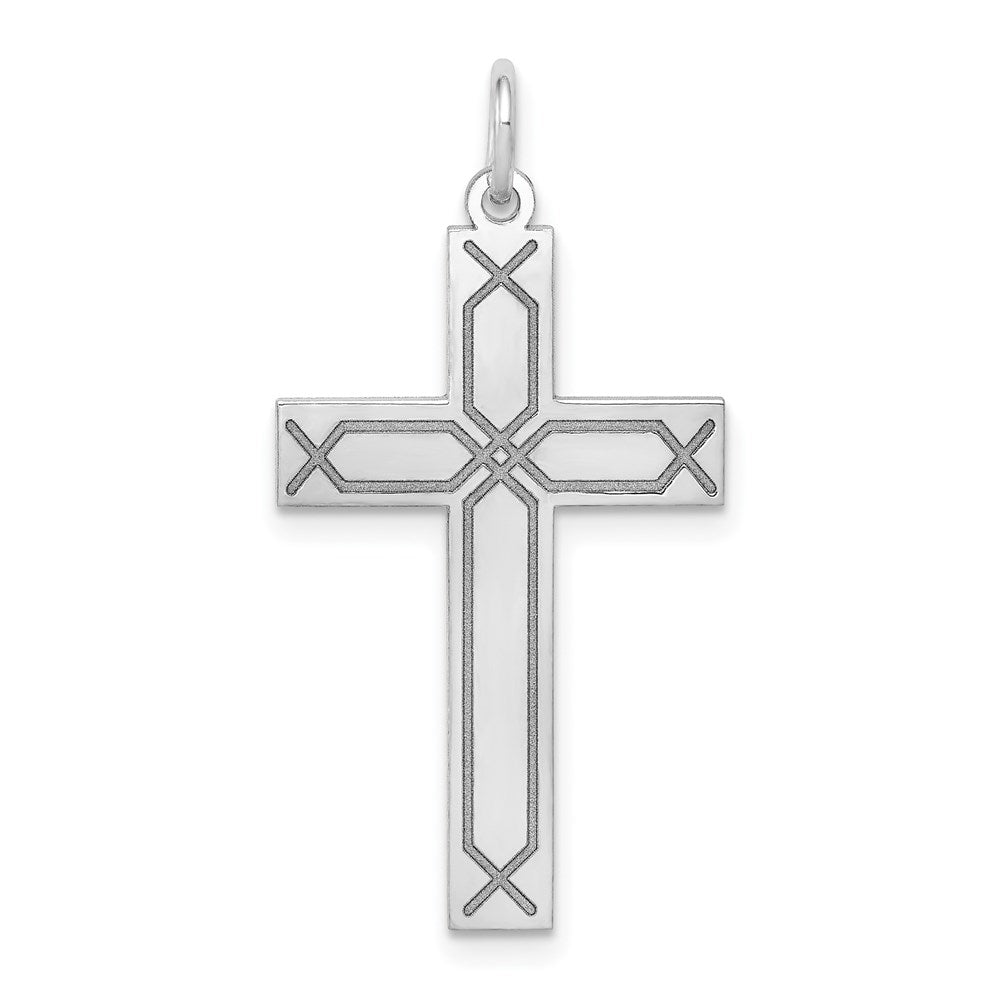Million Charms 14K White Gold Themed Laser Designed Relgious Cross Pendant