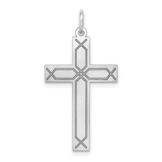 Million Charms 14K White Gold Themed Laser Designed Relgious Cross Pendant
