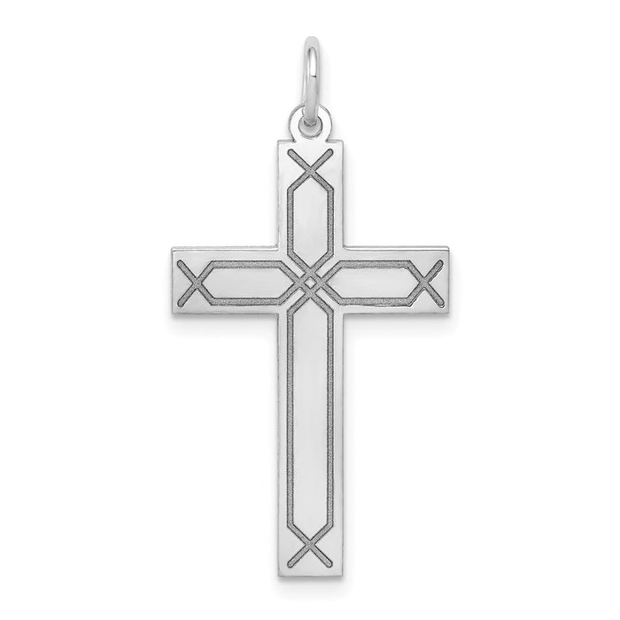 Million Charms 14K White Gold Themed Laser Designed Relgious Cross Pendant