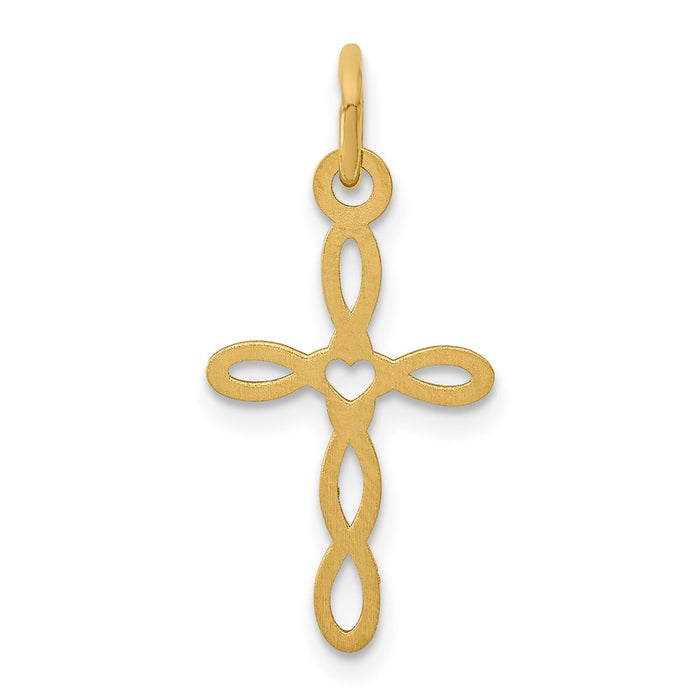 Million Charms 14K Yellow Gold Themed Laser Designed Relgious Cross Charm