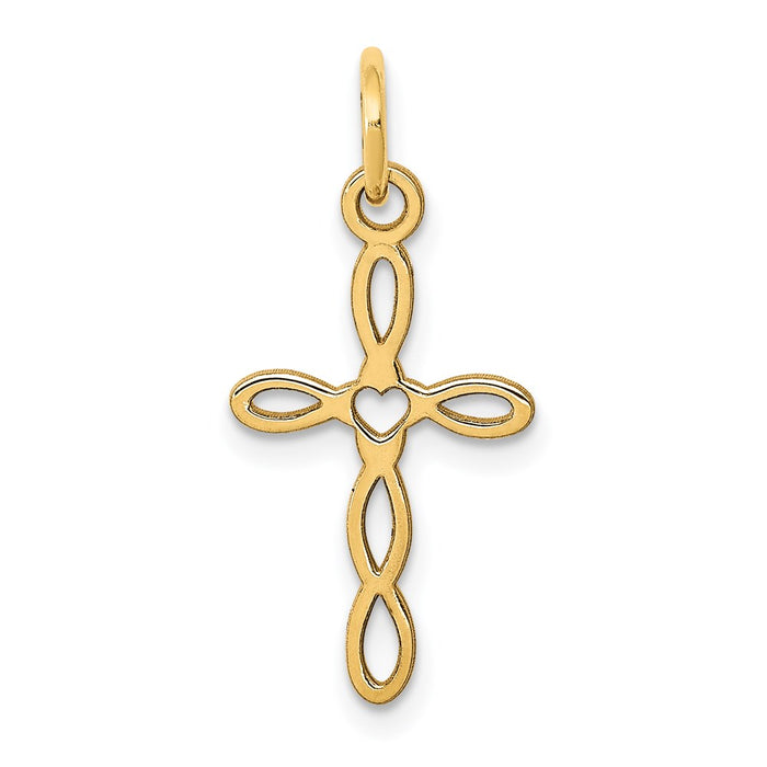 Million Charms 14K Yellow Gold Themed Laser Designed Relgious Cross Charm