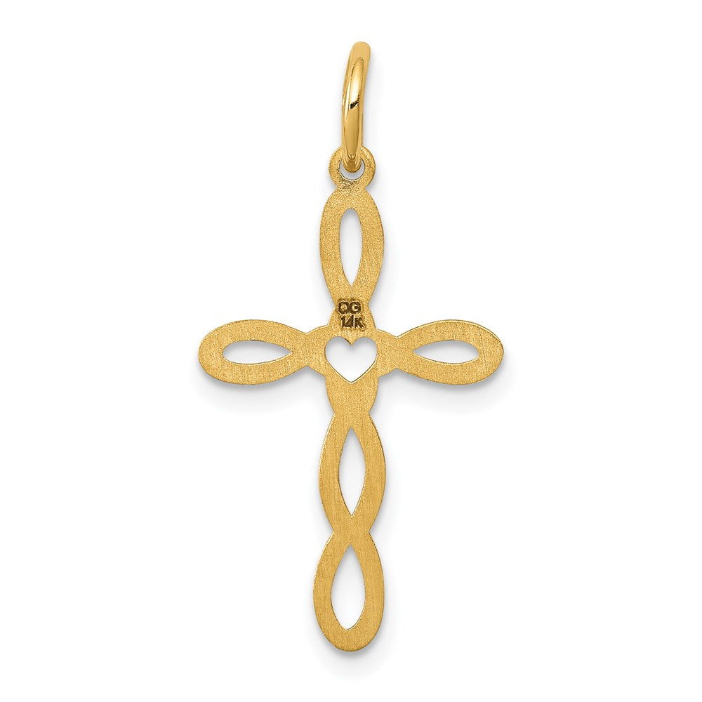 Million Charms 14K Yellow Gold Themed Laser Designed Relgious Cross Pendant