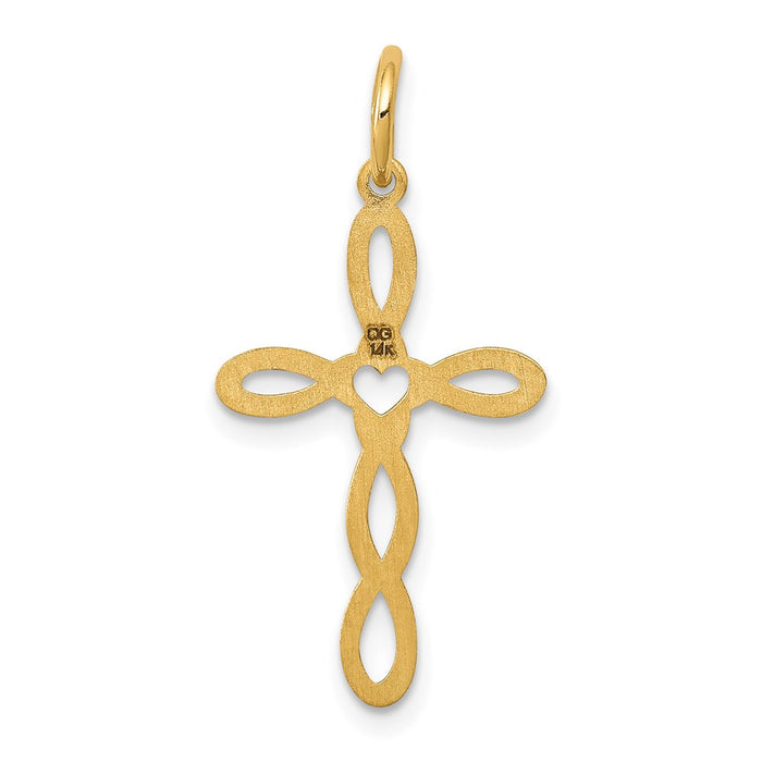 Million Charms 14K Yellow Gold Themed Laser Designed Relgious Cross Pendant