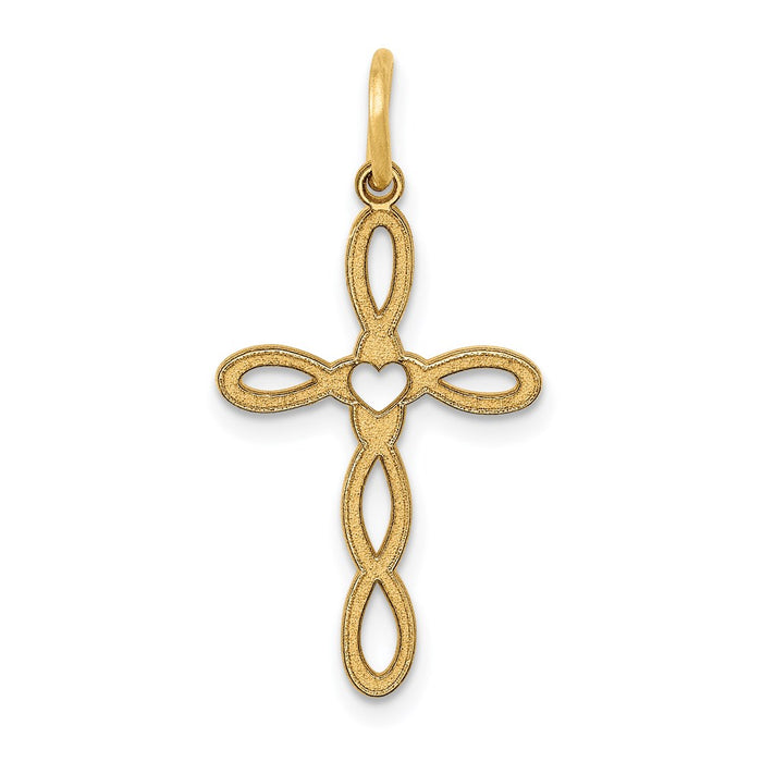 Million Charms 14K Yellow Gold Themed Laser Designed Relgious Cross Pendant