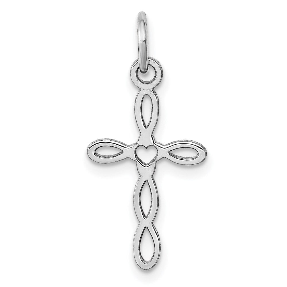 Million Charms 14K White Gold Themed Laser Designed Relgious Cross Pendant
