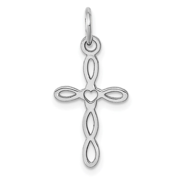 Million Charms 14K White Gold Themed Laser Designed Relgious Cross Pendant