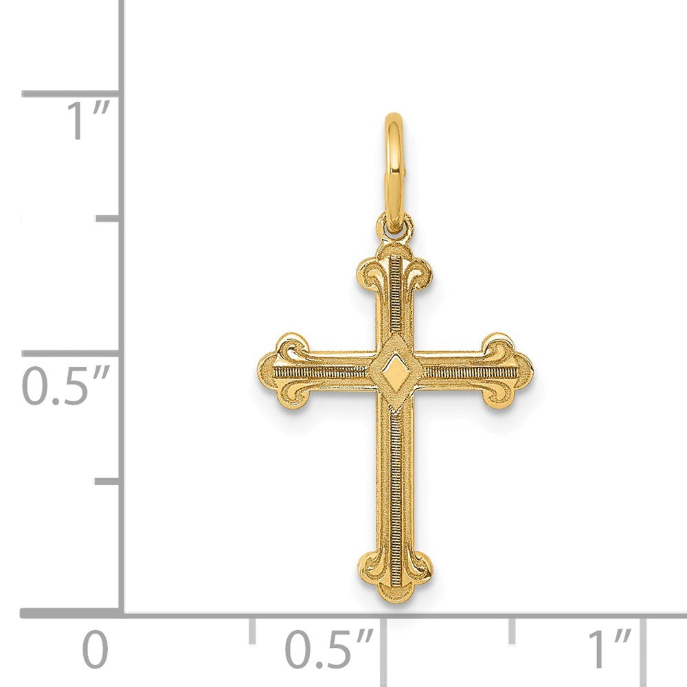 Million Charms 14K Yellow Gold Themed Laser Designed Relgious Cross Charm