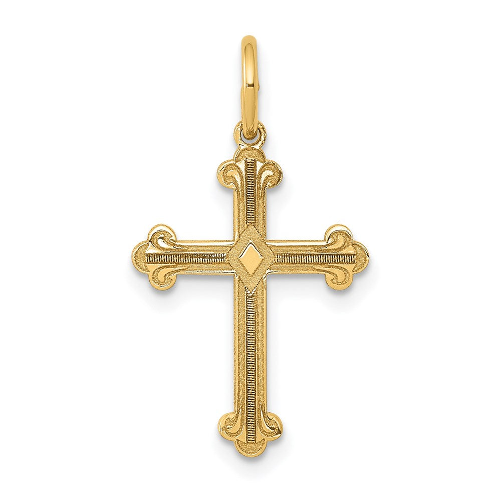 Million Charms 14K Yellow Gold Themed Laser Designed Relgious Cross Charm