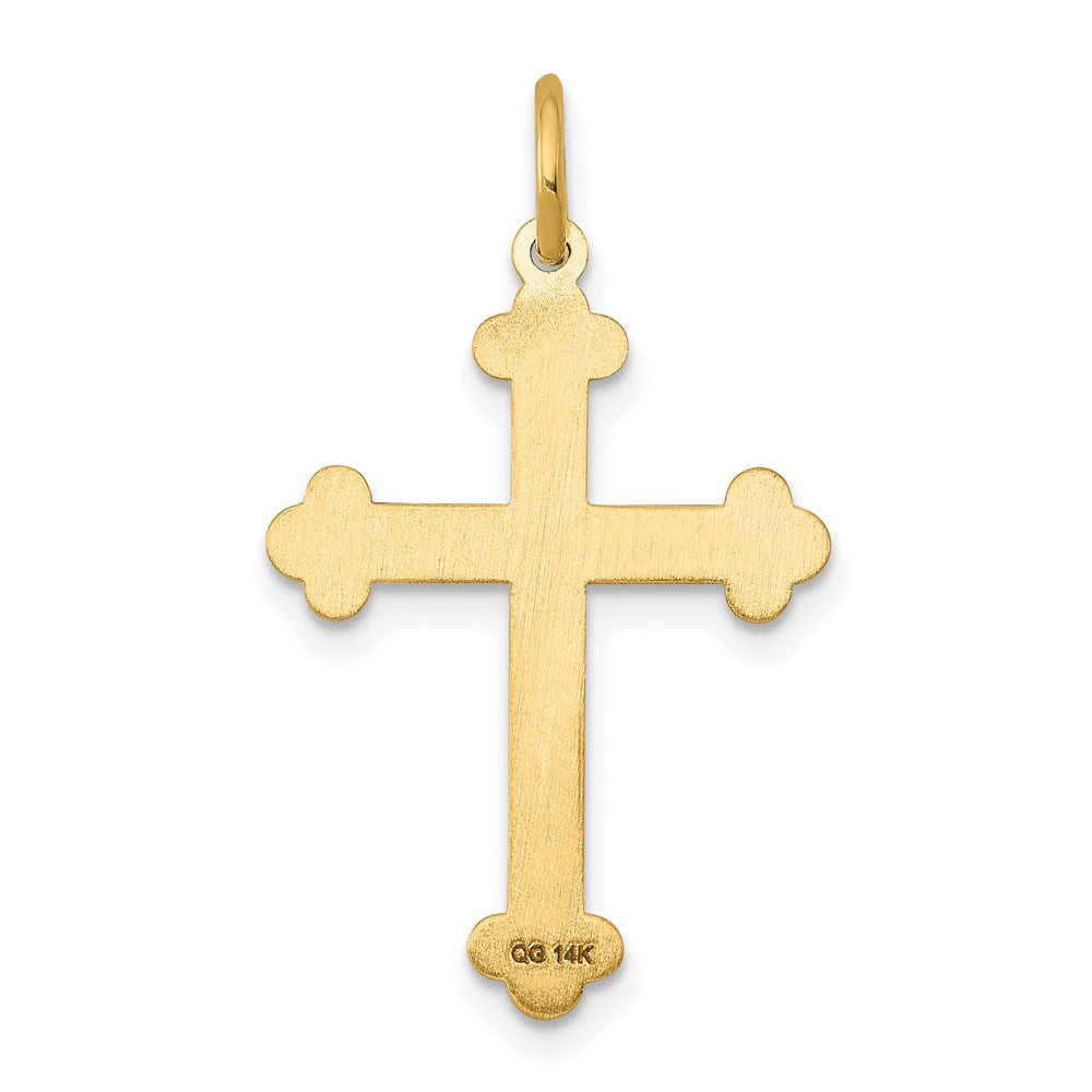 Million Charms 14K Yellow Gold Themed Laser Designed Relgious Cross Pendant
