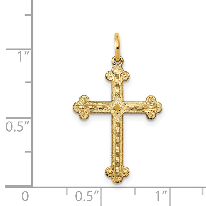 Million Charms 14K Yellow Gold Themed Laser Designed Relgious Cross Pendant