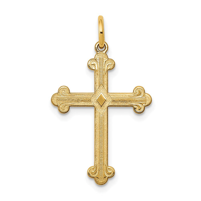 Million Charms 14K Yellow Gold Themed Laser Designed Relgious Cross Pendant