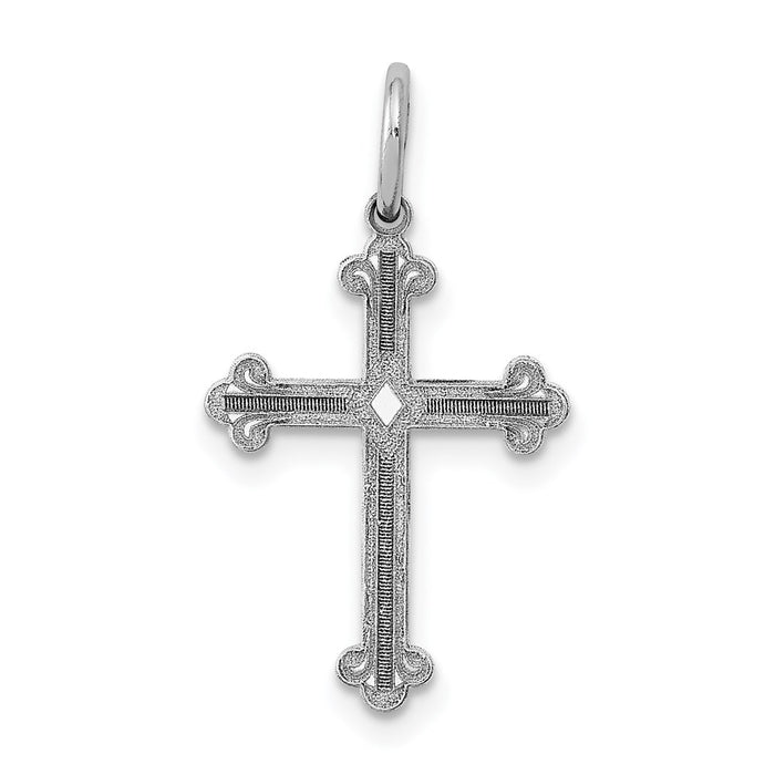 Million Charms 14K White Gold Themed Laser Designed Relgious Cross Charm