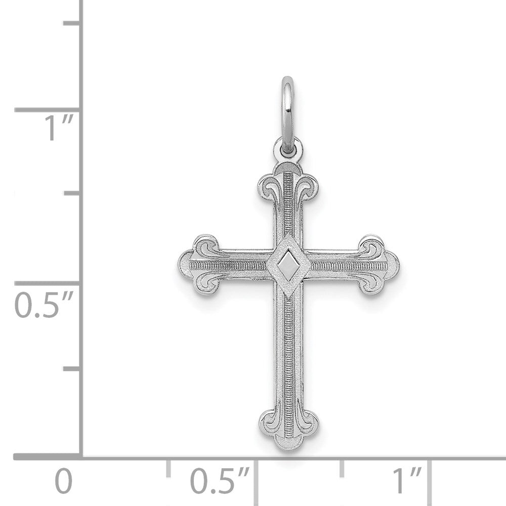 Million Charms 14K White Gold Themed Laser Designed Relgious Cross Pendant