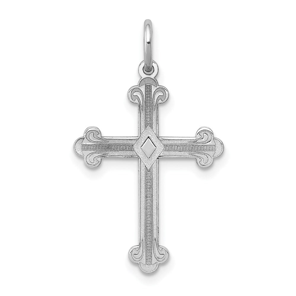 Million Charms 14K White Gold Themed Laser Designed Relgious Cross Pendant