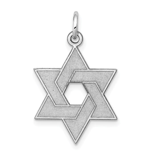 Million Charms 14K White Gold Themed Laser Designed Religious Jewish Star Of David Pendant