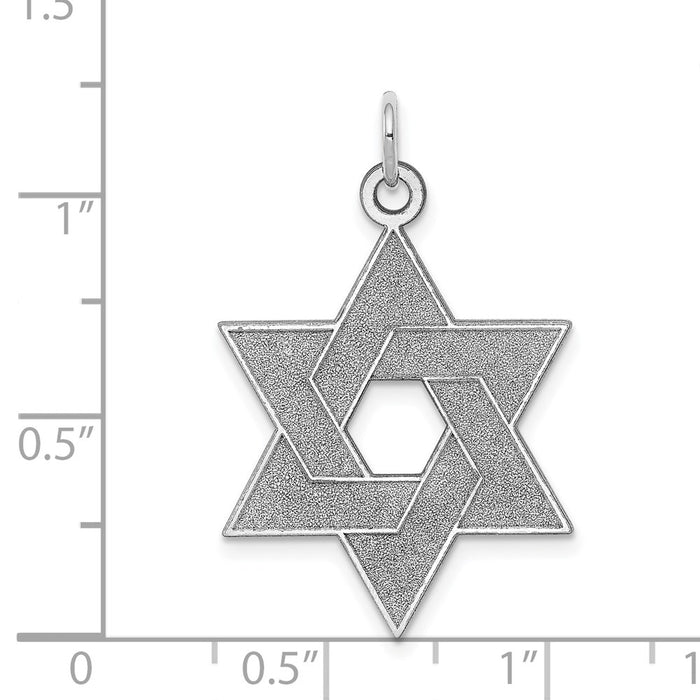 Million Charms 14K White Gold Themed Laser Designed Religious Jewish Star Of David Pendant