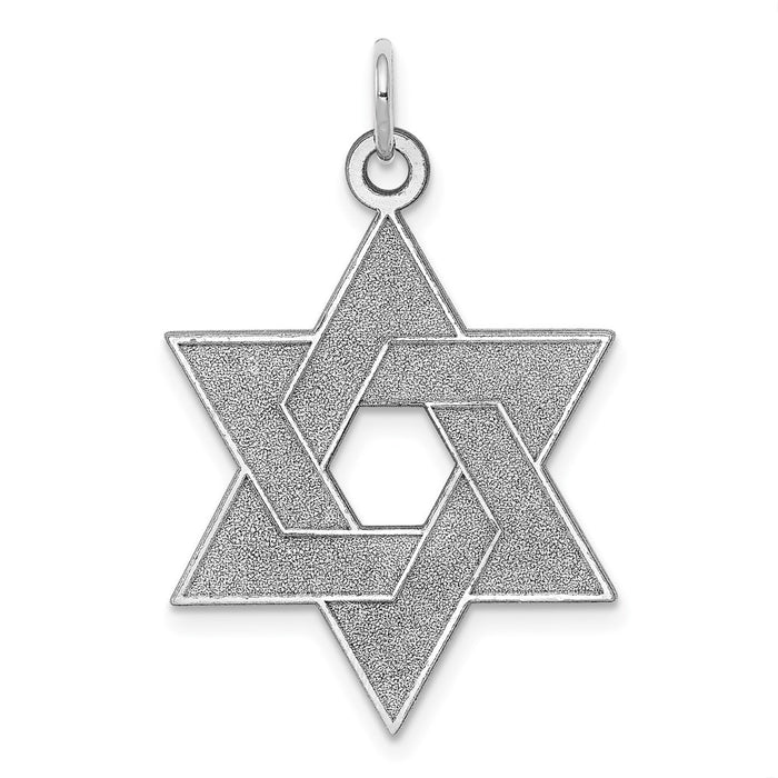 Million Charms 14K White Gold Themed Laser Designed Religious Jewish Star Of David Pendant