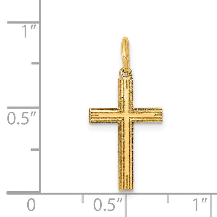 Million Charms 14K Yellow Gold Themed Laser Designed Relgious Cross Charm