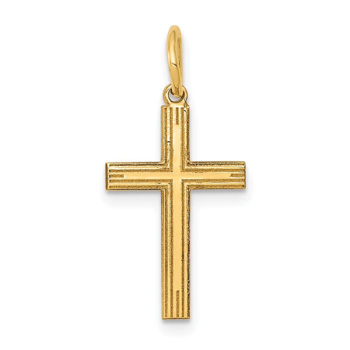 Million Charms 14K Yellow Gold Themed Laser Designed Relgious Cross Charm