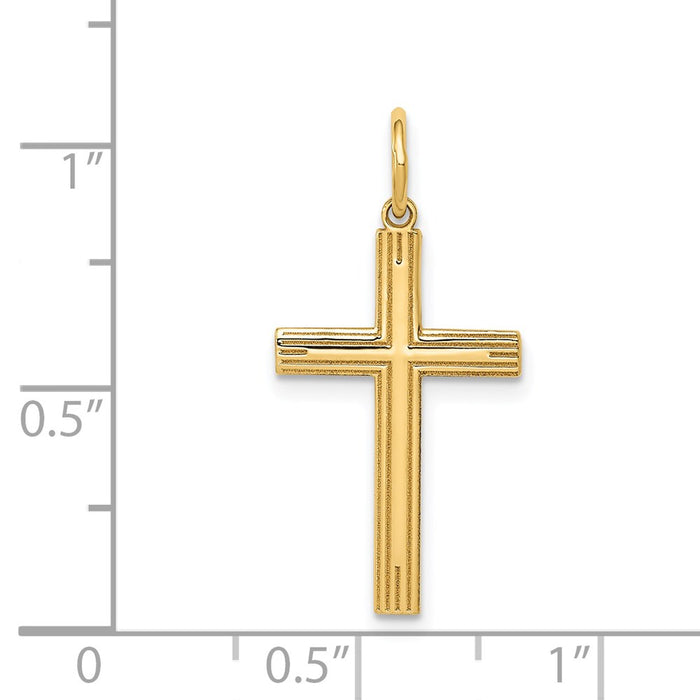 Million Charms 14K Yellow Gold Themed Laser Designed Relgious Cross Pendant