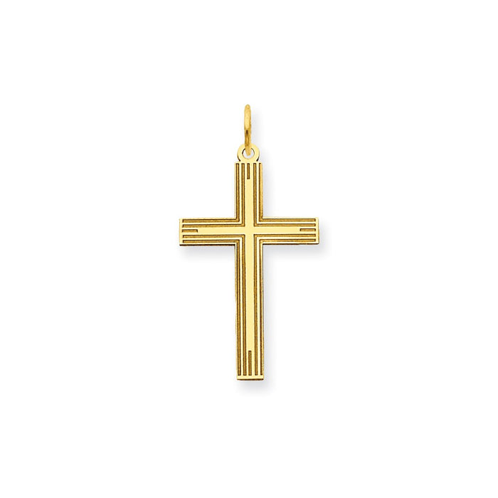 Million Charms 14K Yellow Gold Themed Laser Designed Relgious Cross Pendant