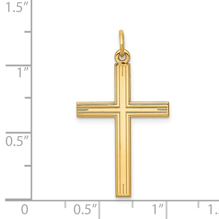 Million Charms 14K Yellow Gold Themed Laser Designed Relgious Cross Pendant