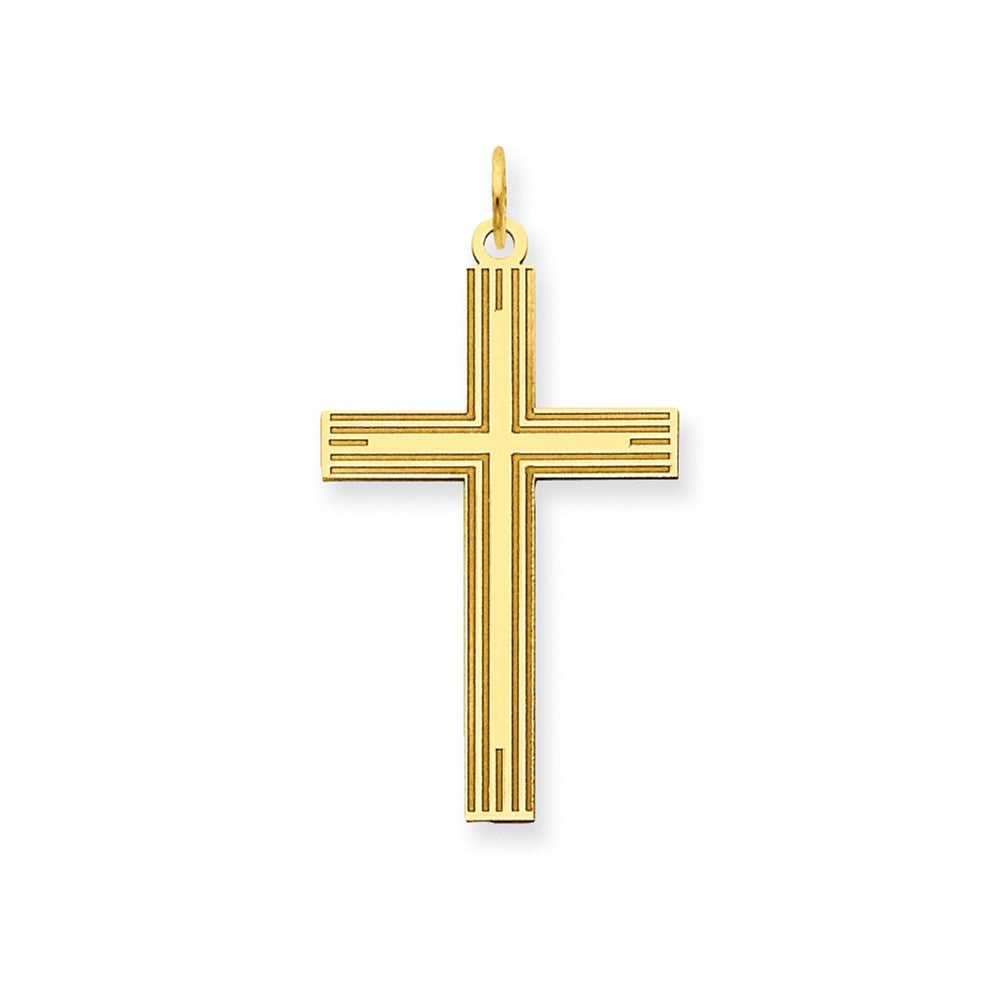 Million Charms 14K Yellow Gold Themed Laser Designed Relgious Cross Pendant