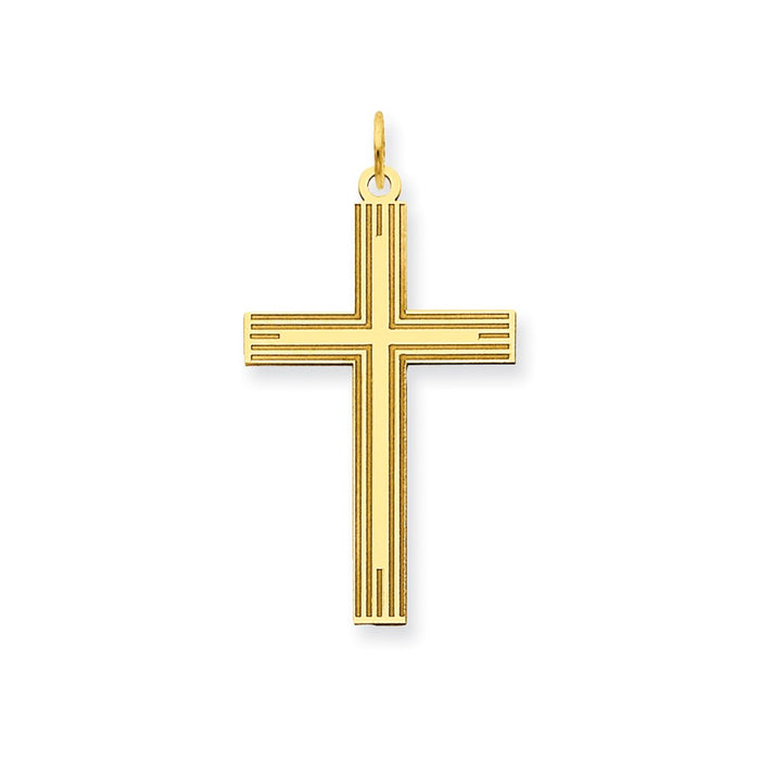 Million Charms 14K Yellow Gold Themed Laser Designed Relgious Cross Pendant