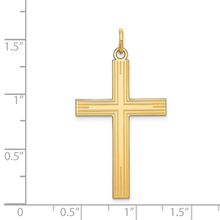 Million Charms 14K Yellow Gold Themed Laser Designed Relgious Cross Pendant