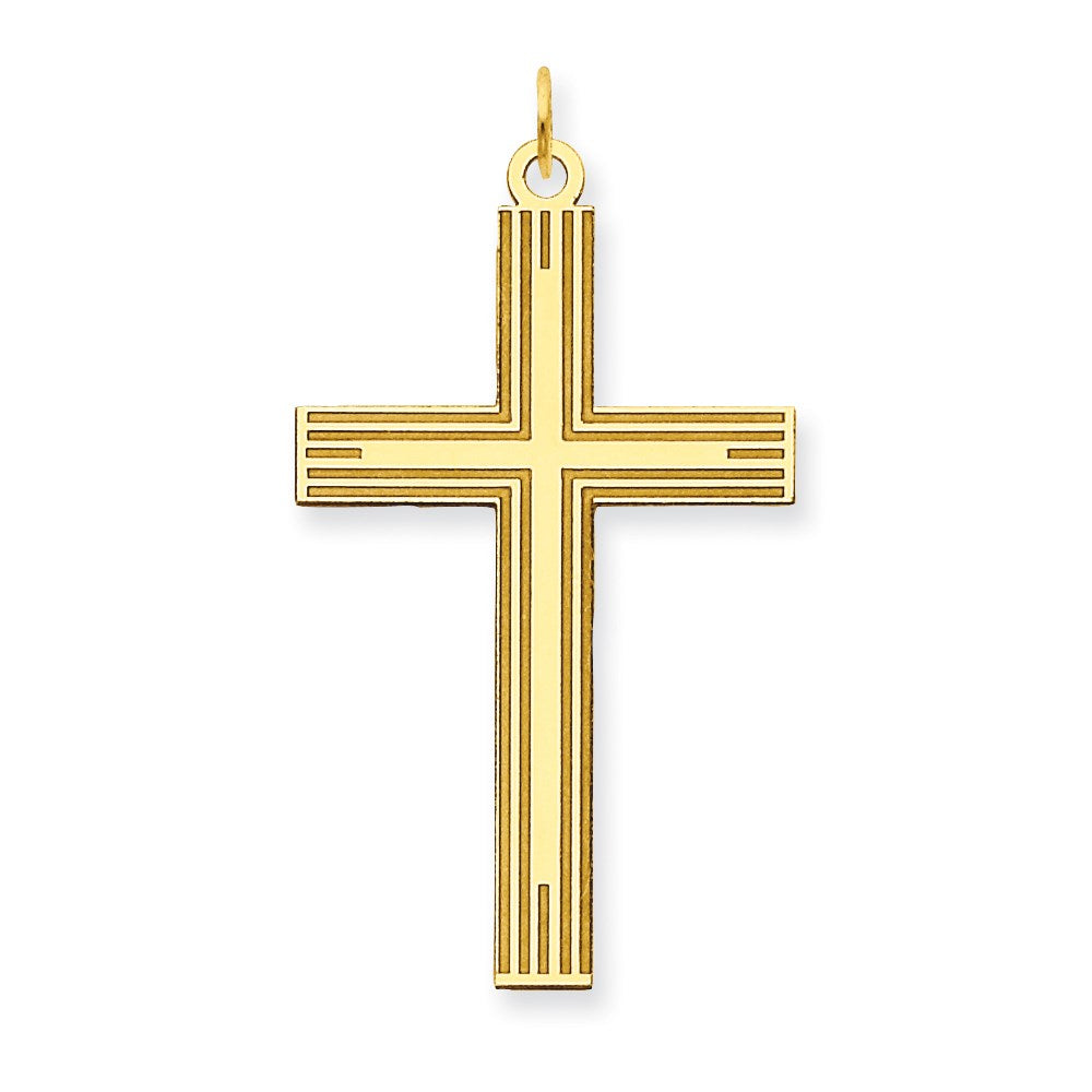 Million Charms 14K Yellow Gold Themed Laser Designed Relgious Cross Pendant