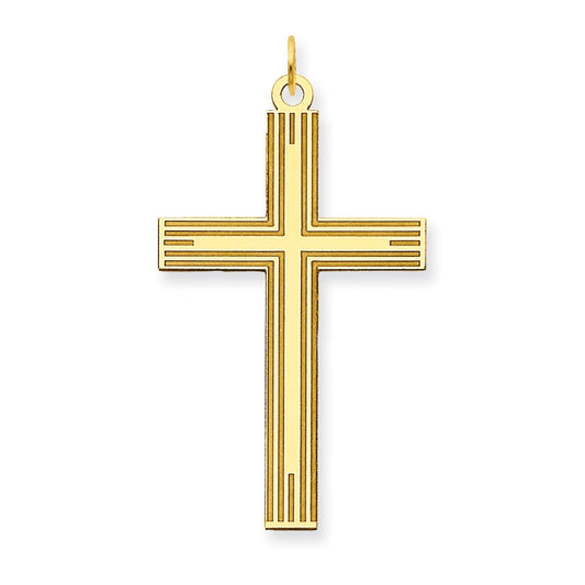 Million Charms 14K Yellow Gold Themed Laser Designed Relgious Cross Pendant