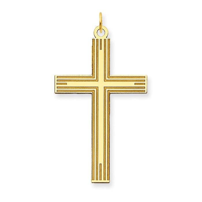 Million Charms 14K Yellow Gold Themed Laser Designed Relgious Cross Pendant