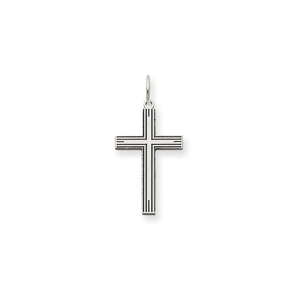 Million Charms 14K White Gold Themed Laser Designed Relgious Cross Pendant