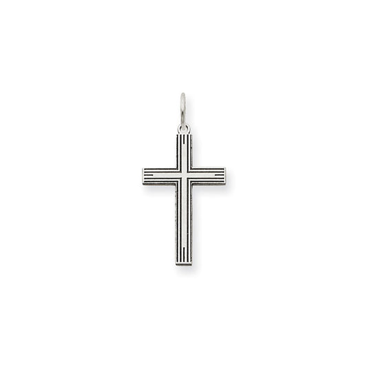 Million Charms 14K White Gold Themed Laser Designed Relgious Cross Pendant