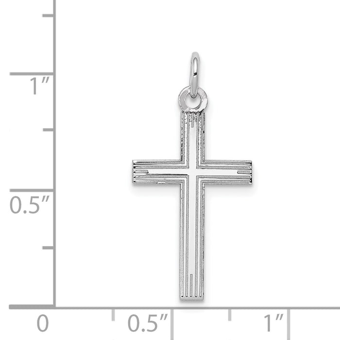 Million Charms 14K White Gold Themed Laser Designed Relgious Cross Pendant