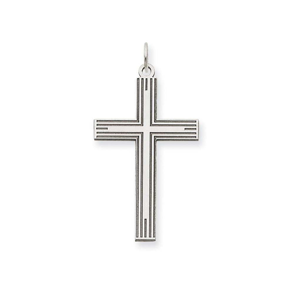Million Charms 14K White Gold Themed Laser Designed Relgious Cross Pendant
