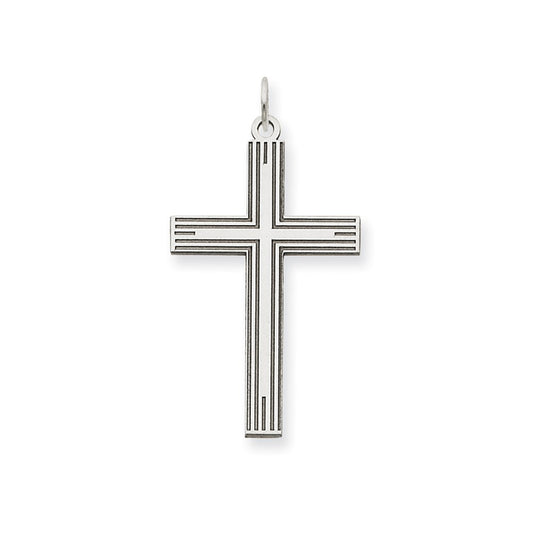 Million Charms 14K White Gold Themed Laser Designed Relgious Cross Pendant